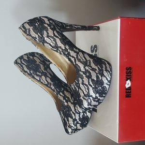 Red kiss lace high heels